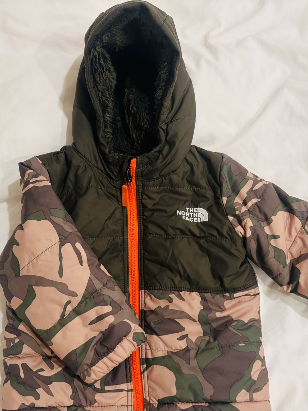 The North Face Infant Jacket - Dark Olive with Orange Zipper
